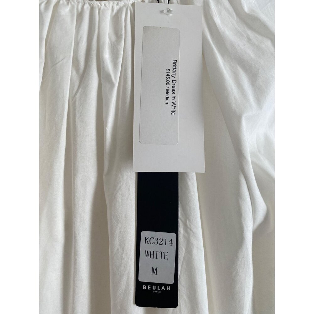 NWT Beulah Style White Tiered Puff Sleeve Dress With Cutout Bow Detail Size M - Picture 6 of 7